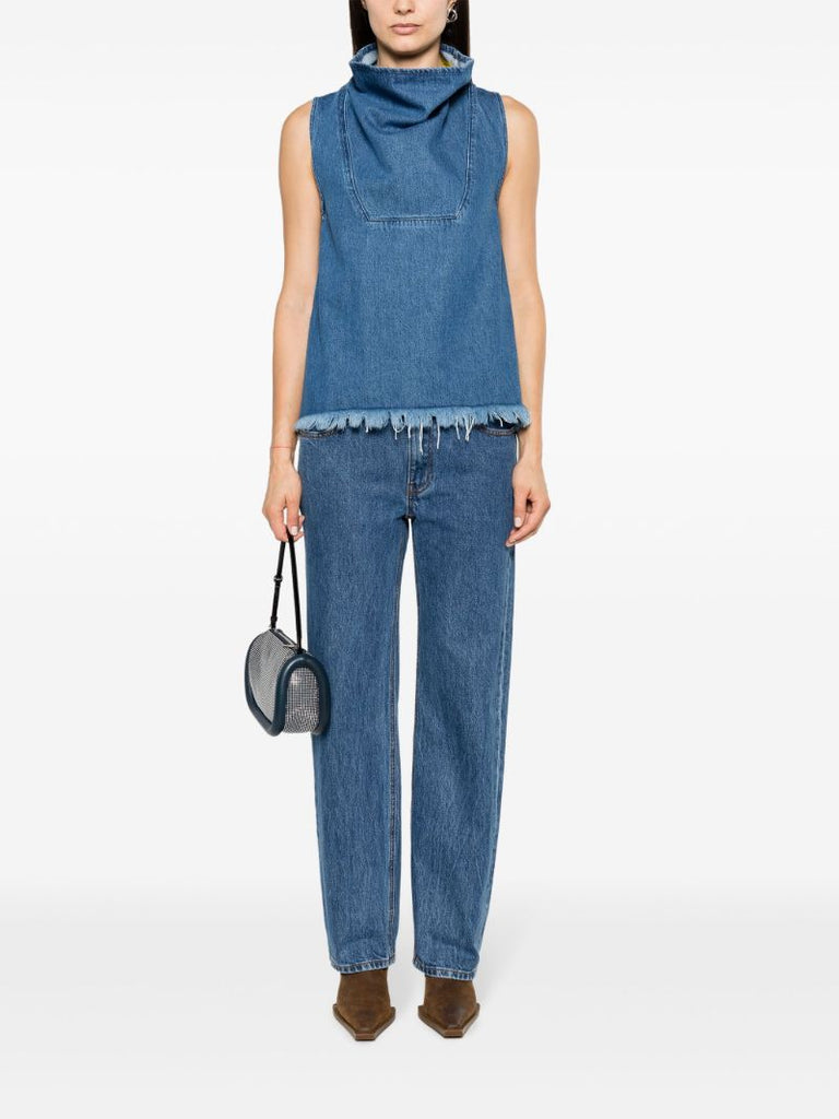 Blue Funnel Neck Denim Vest