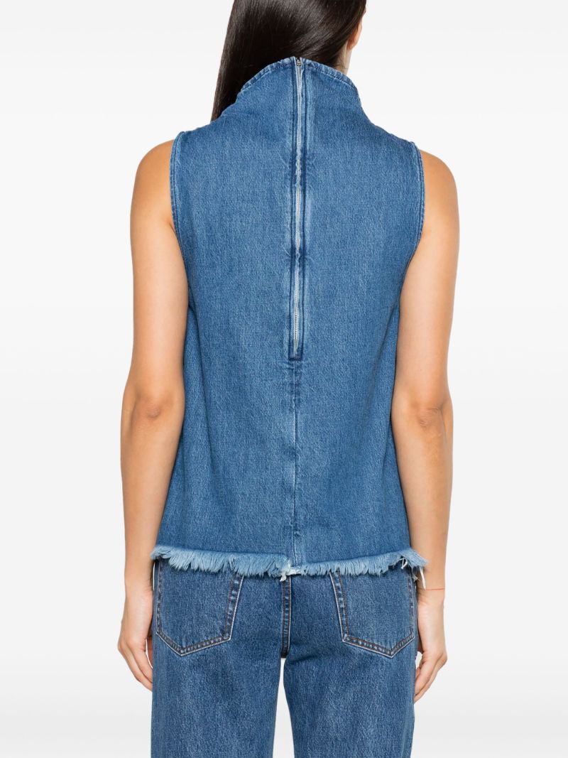 Blue Funnel Neck Denim Vest