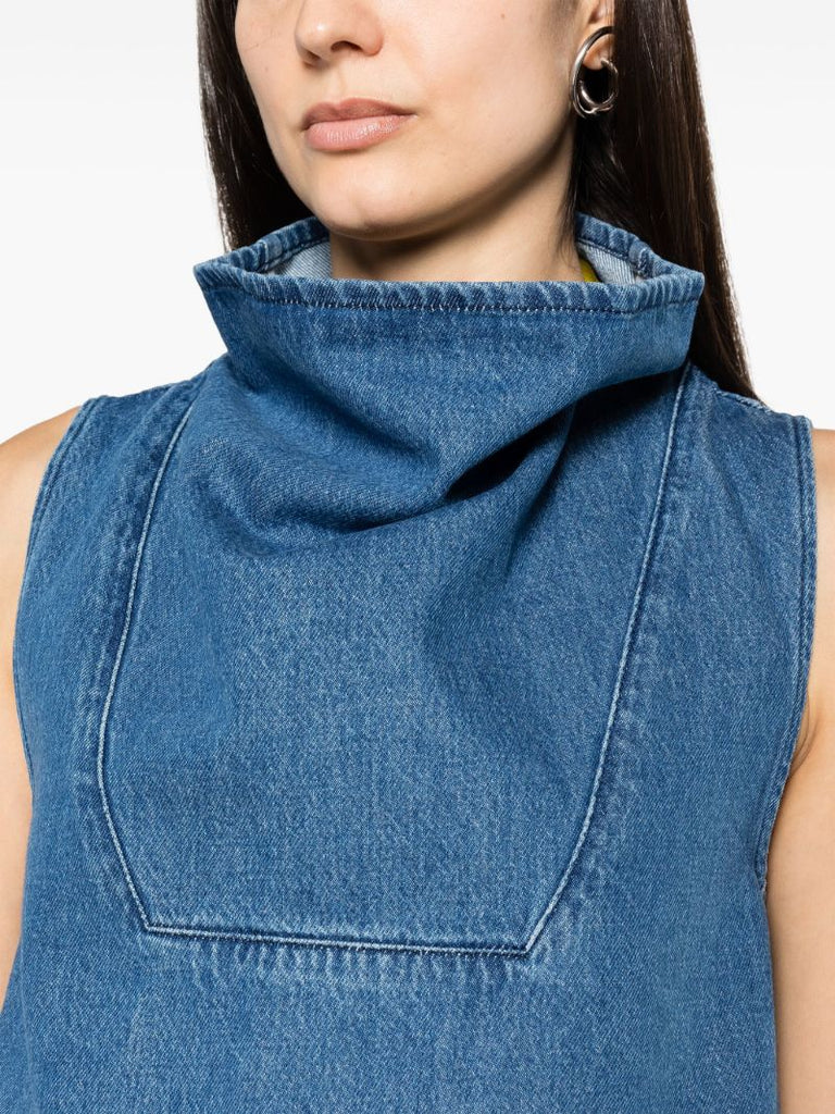 Blue Funnel Neck Denim Vest