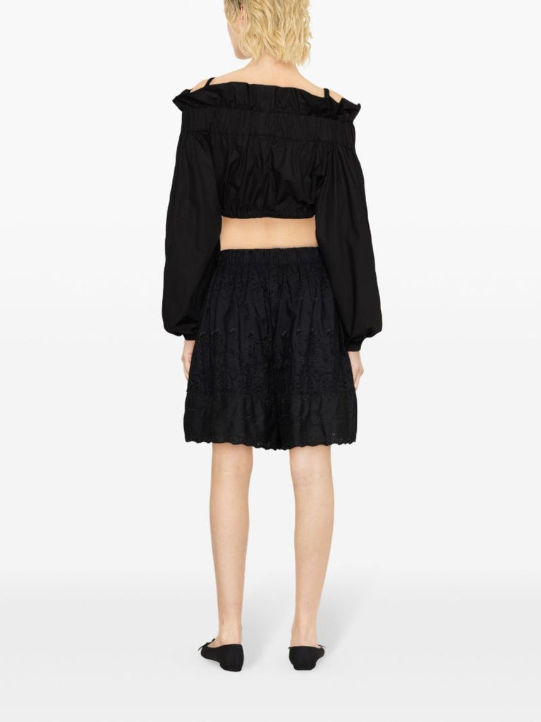 Black Bow-detail Cotton Bustier Blouse