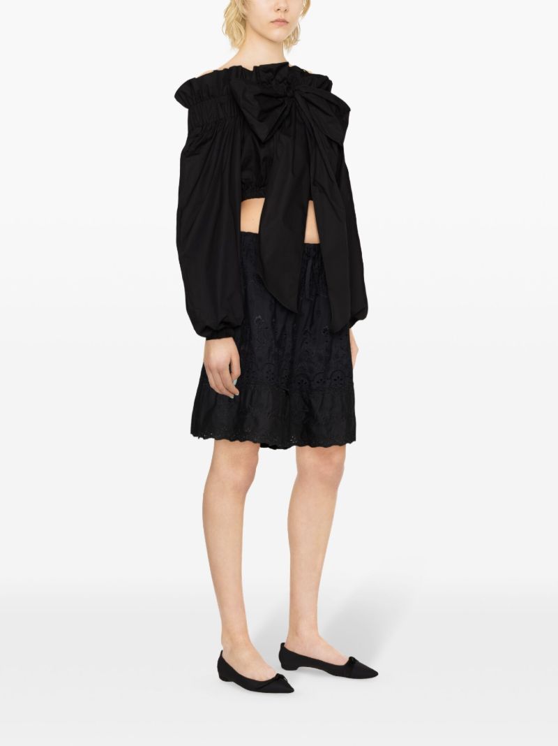 Black Bow-detail Cotton Bustier Blouse