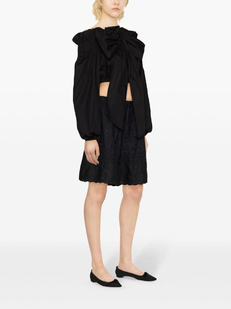 Black Bow-detail Cotton Bustier Blouse