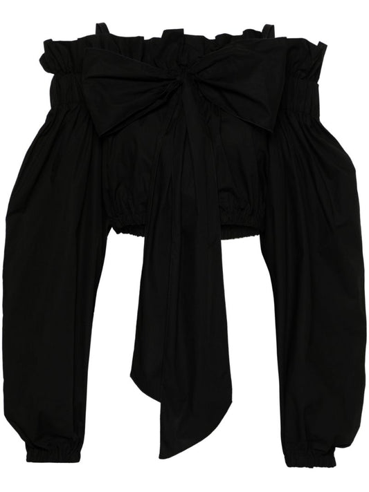Black Bow-detail Cotton Bustier Blouse