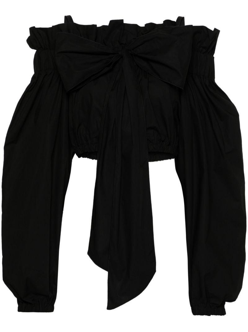 Black Bow-detail Cotton Bustier Blouse