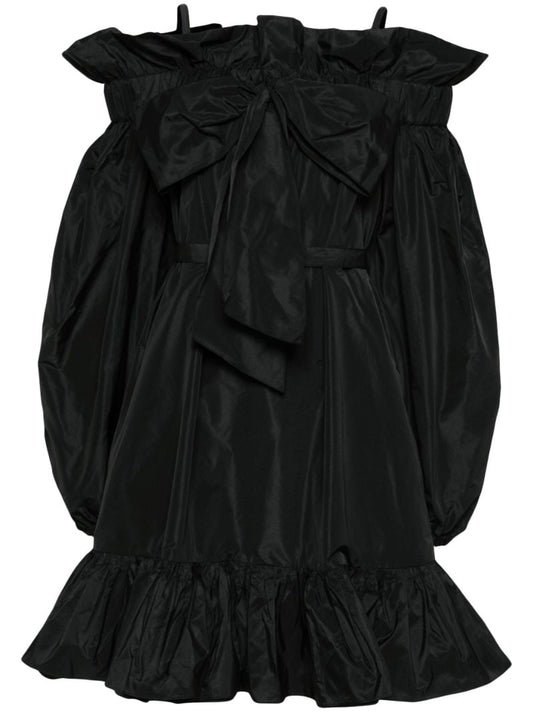 Black Ruffled Cold-shoulder Mini Dress