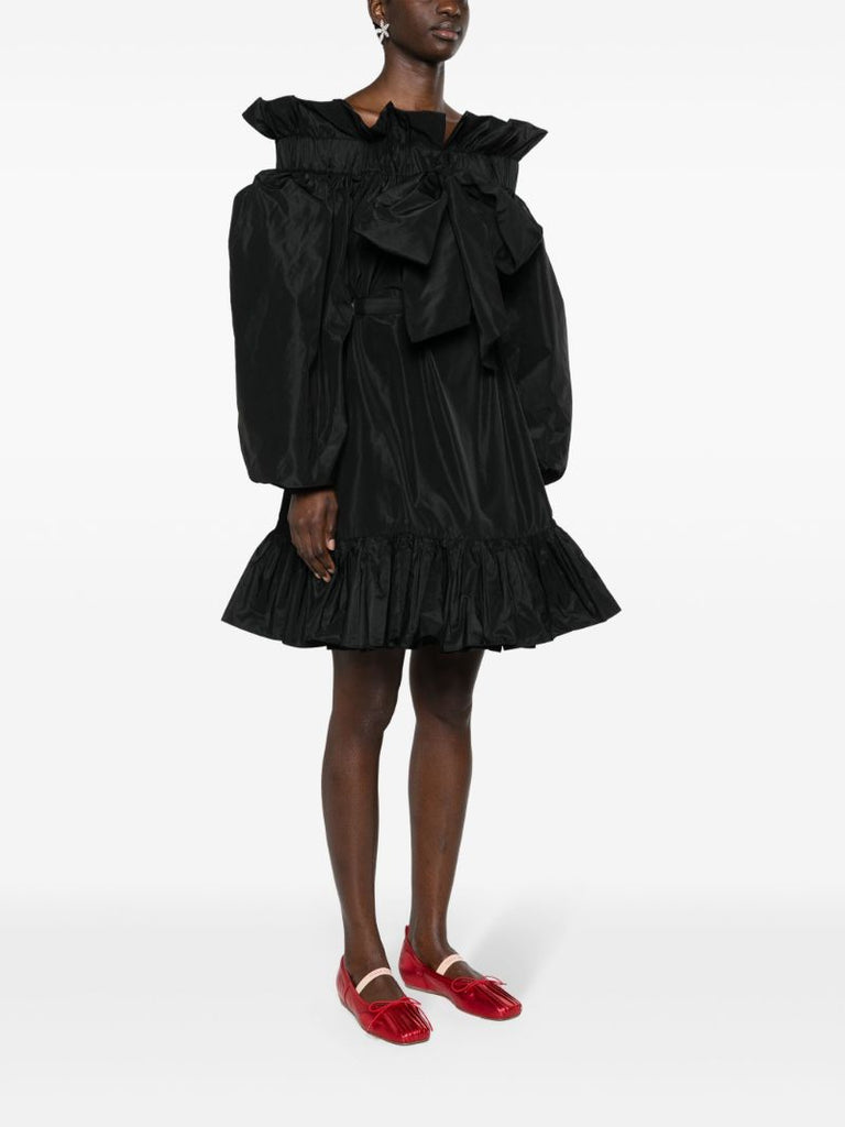 Black Ruffled Cold-shoulder Mini Dress