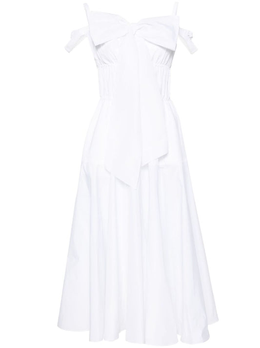 White Bow-detail Midi Dress
