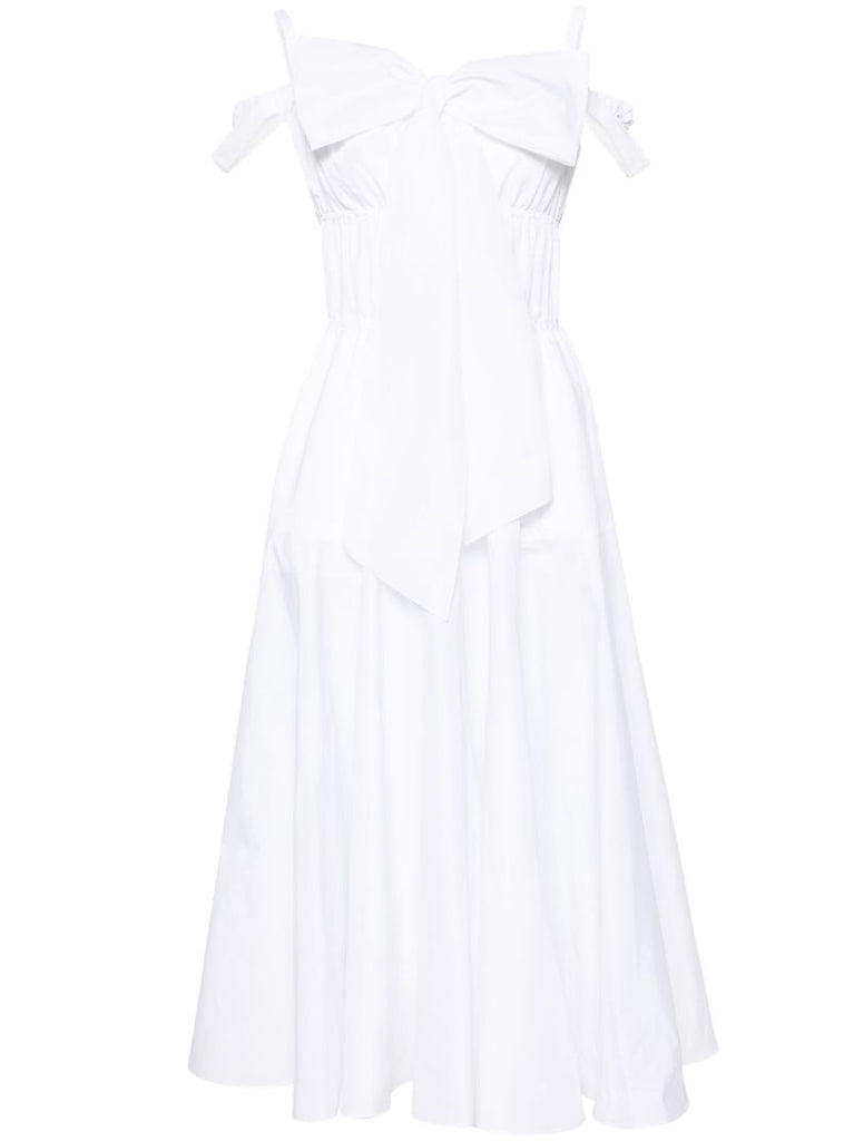 White Bow-detail Midi Dress