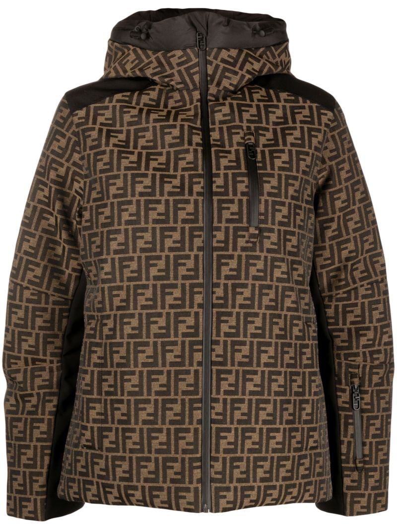 Brown Ff Hooded Down Ski Jacket