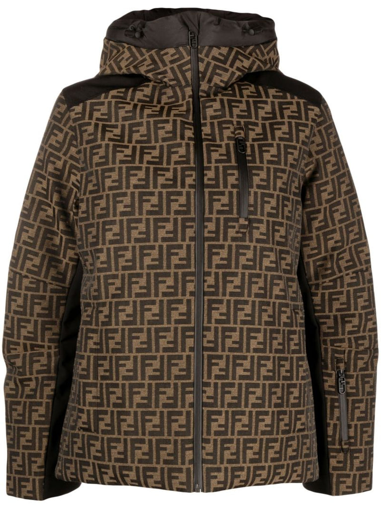 Brown Ff Hooded Down Ski Jacket