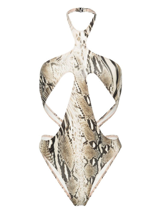 Brown Python-print Swimsuit