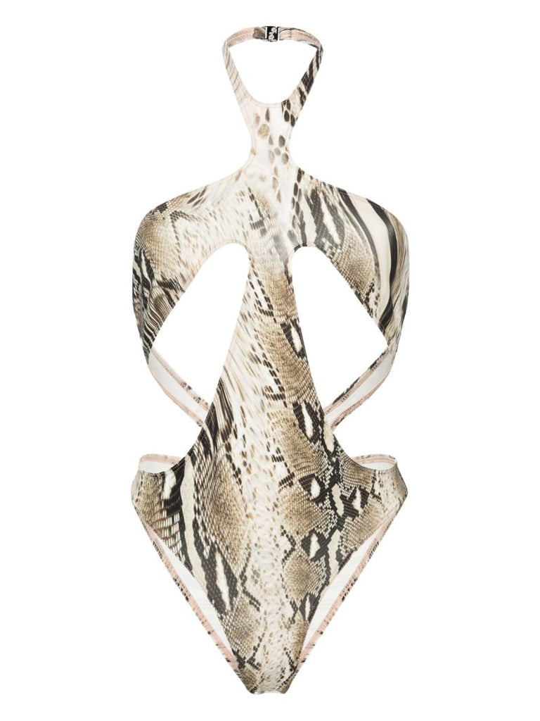 Brown Python-print Swimsuit