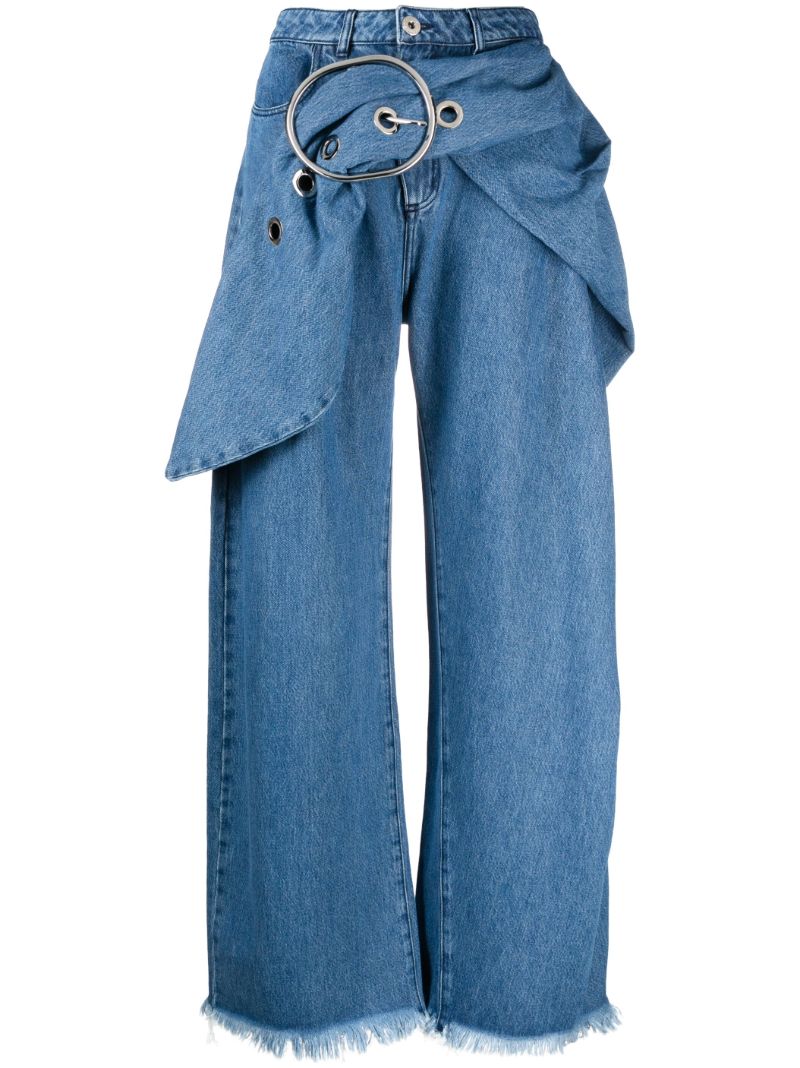 Blue Belted Wide Leg Jeans