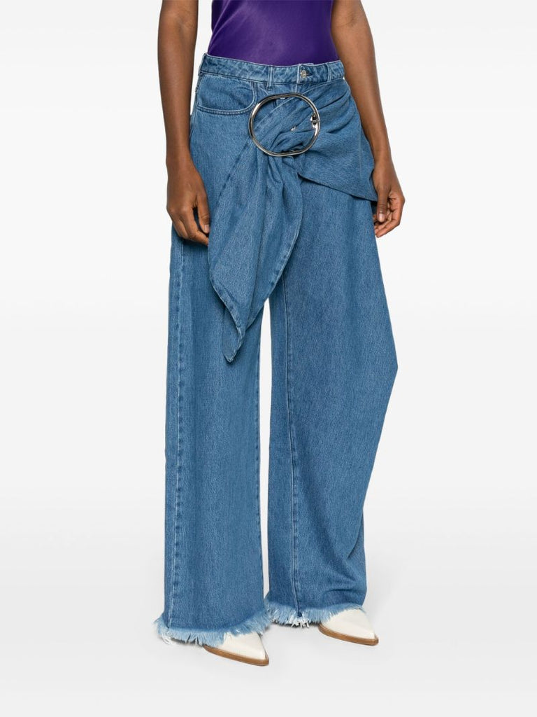 Blue Belted Wide Leg Jeans