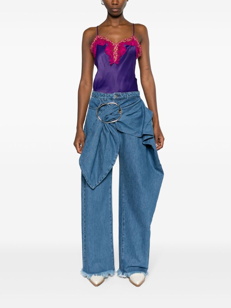 Blue Belted Wide Leg Jeans