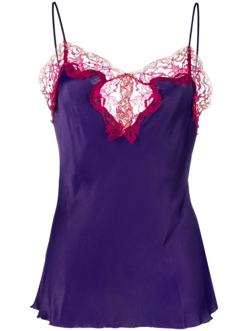 Purple Lace Trim Satin Vest Top