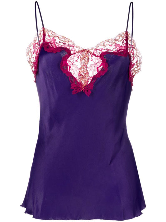 Purple Lace Trim Satin Vest Top