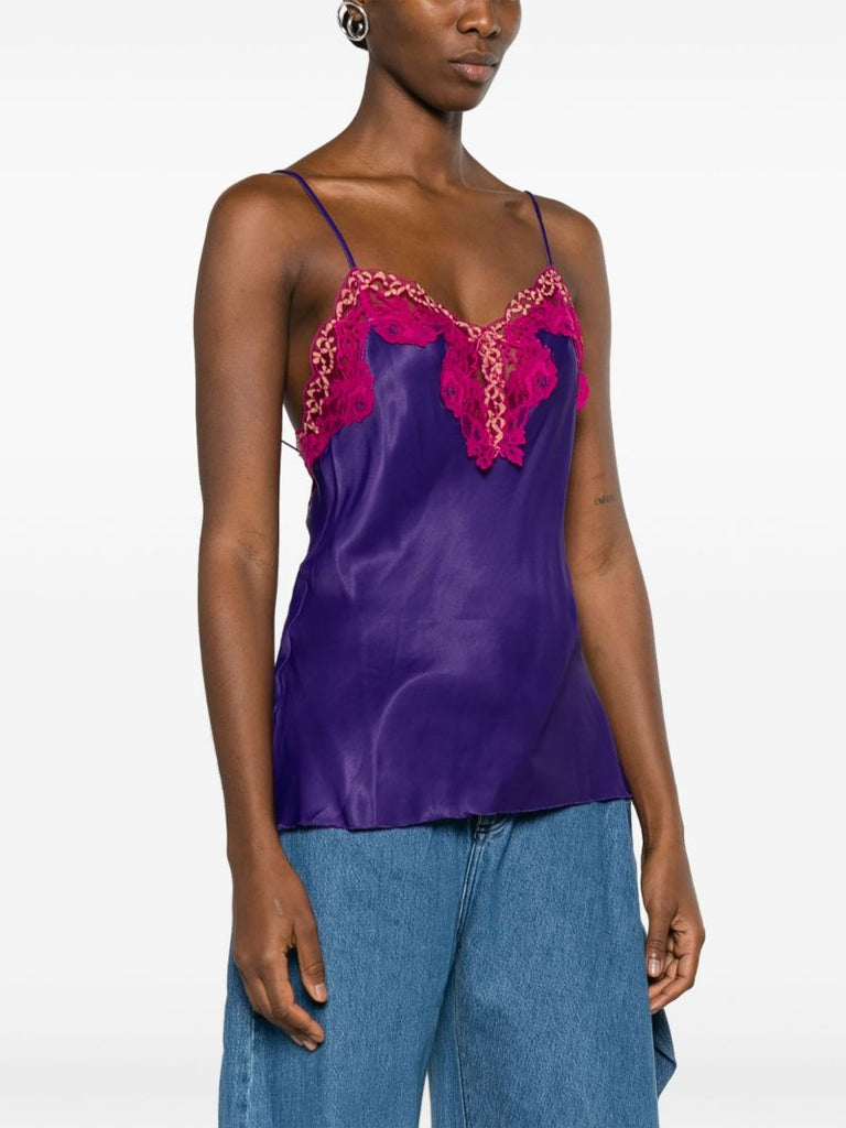 Purple Lace Trim Satin Vest Top