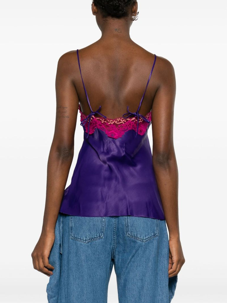 Purple Lace Trim Satin Vest Top