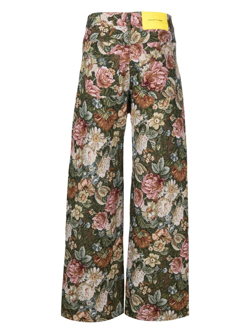 Green Floral-brocade Wide-leg Jeans