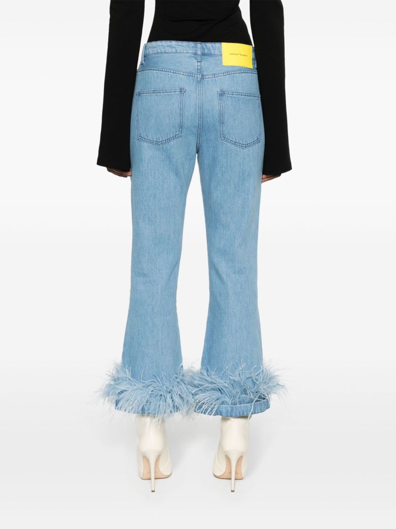Blue Feather Trim Flared Jeans