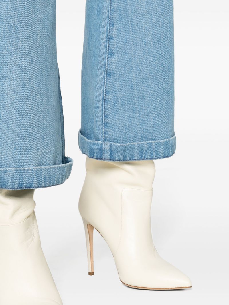 Blue Feather Trim Flared Jeans