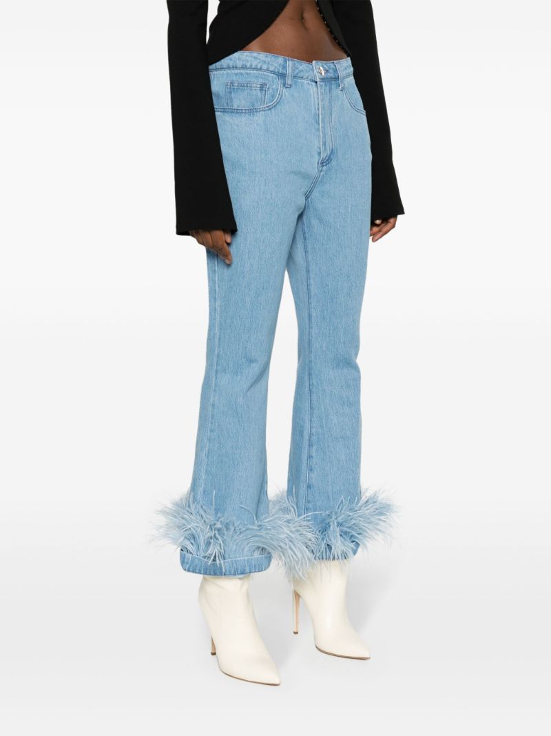 Blue Feather Trim Flared Jeans