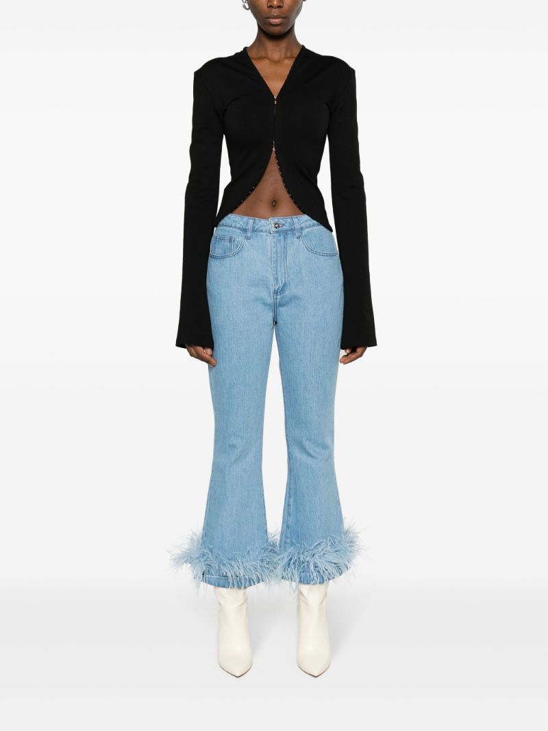 Blue Feather Trim Flared Jeans