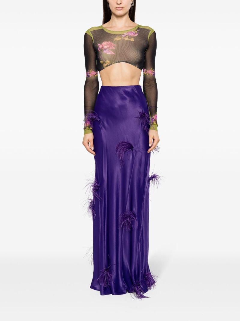 Purple Feather-detail Satin Skirt