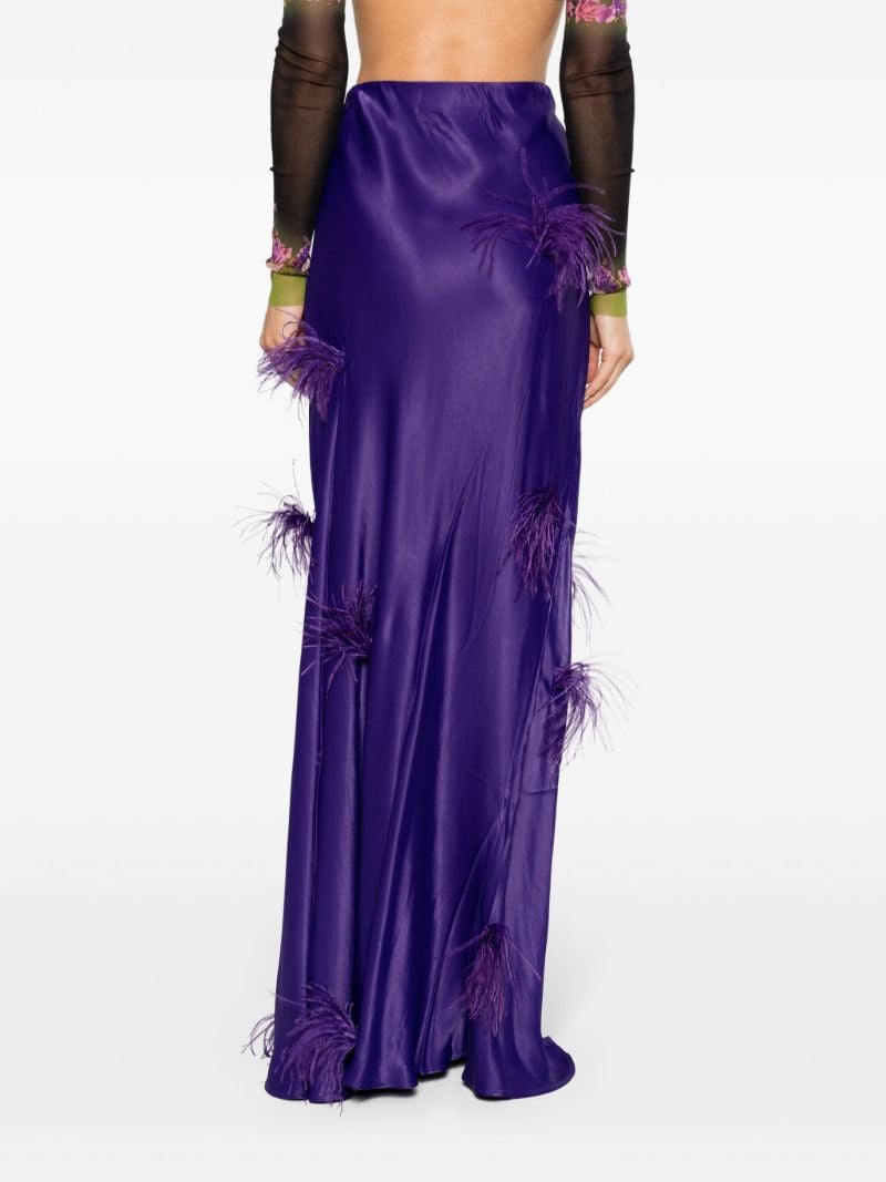 Purple Feather-detail Satin Skirt
