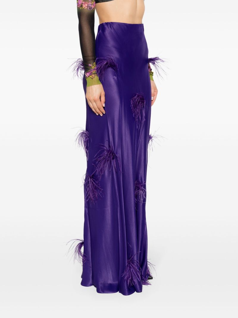 Purple Feather-detail Satin Skirt