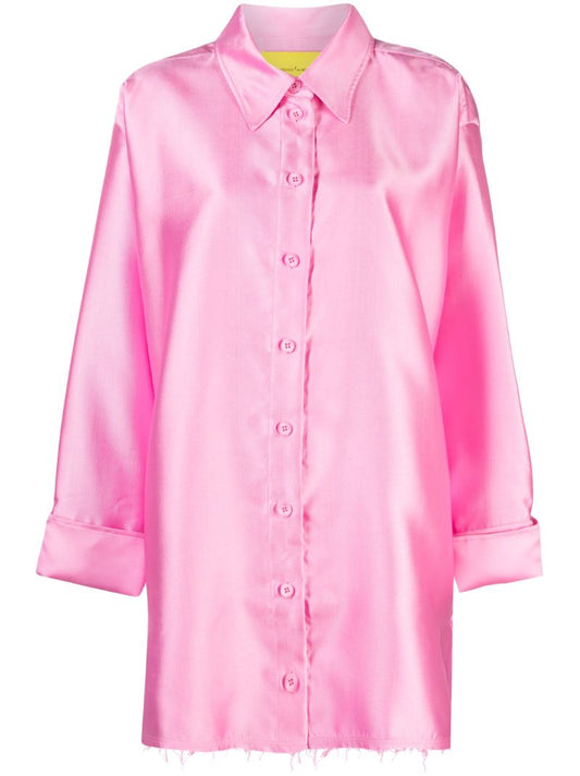 Pink Long-sleeve Frayed-edge Shirt