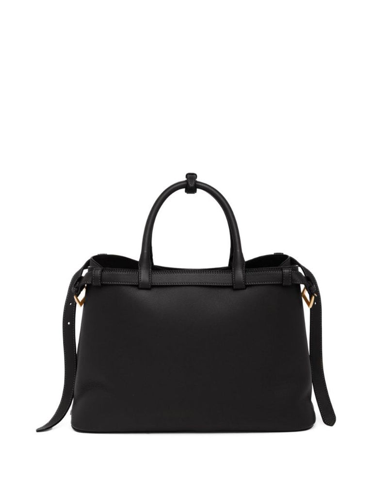 Black Buckle Medium Leather Tote Bag