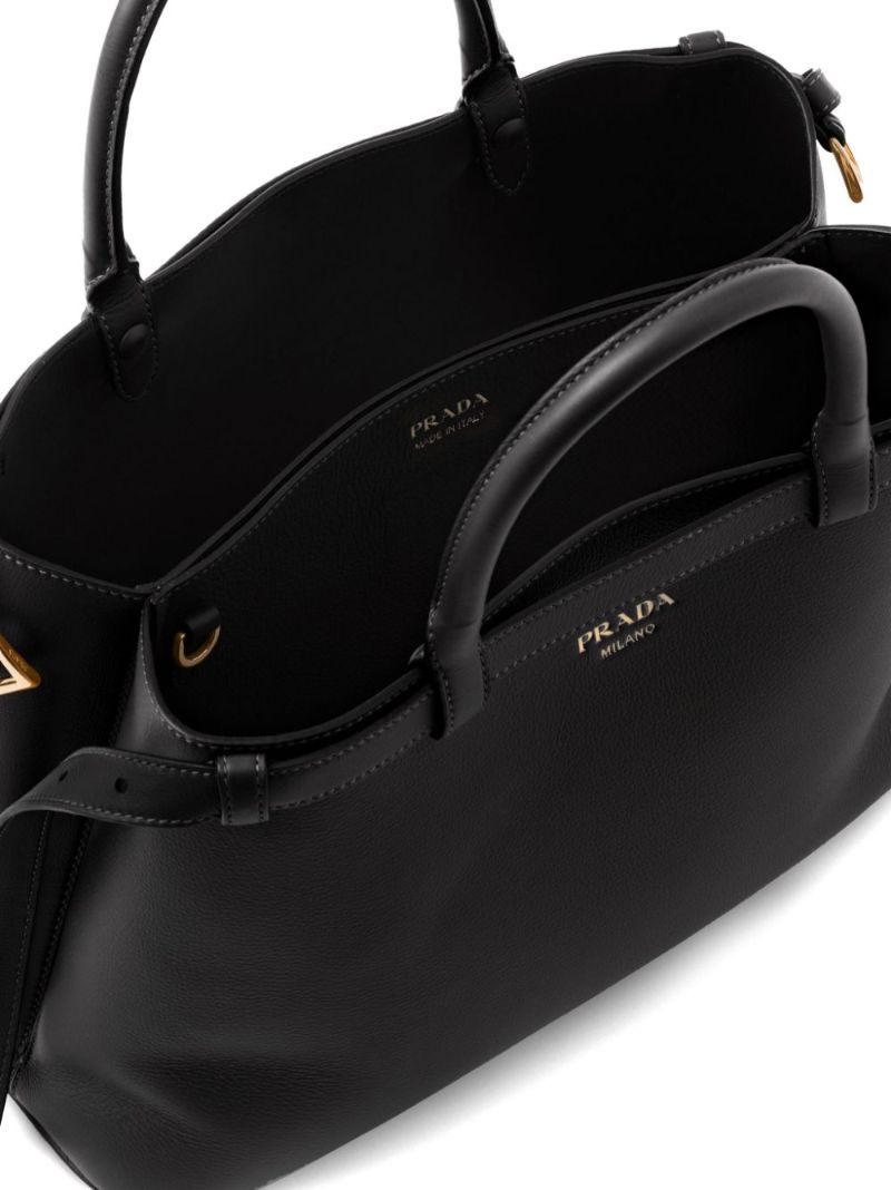 Black Buckle Medium Leather Tote Bag