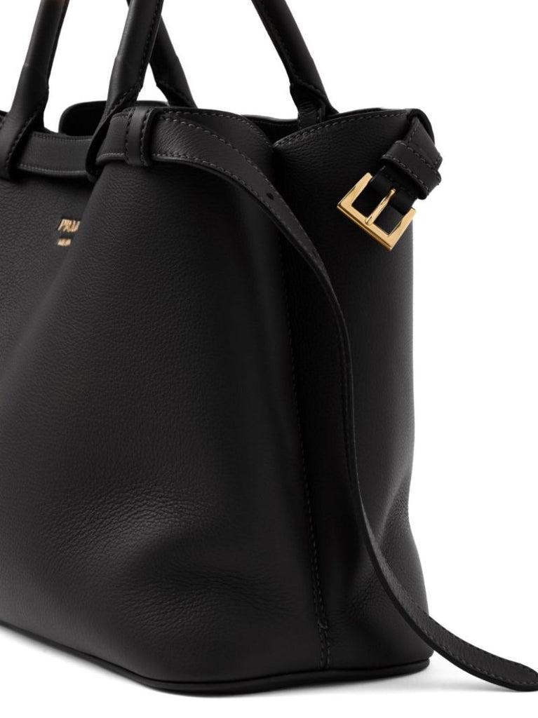 Black Buckle Medium Leather Tote Bag