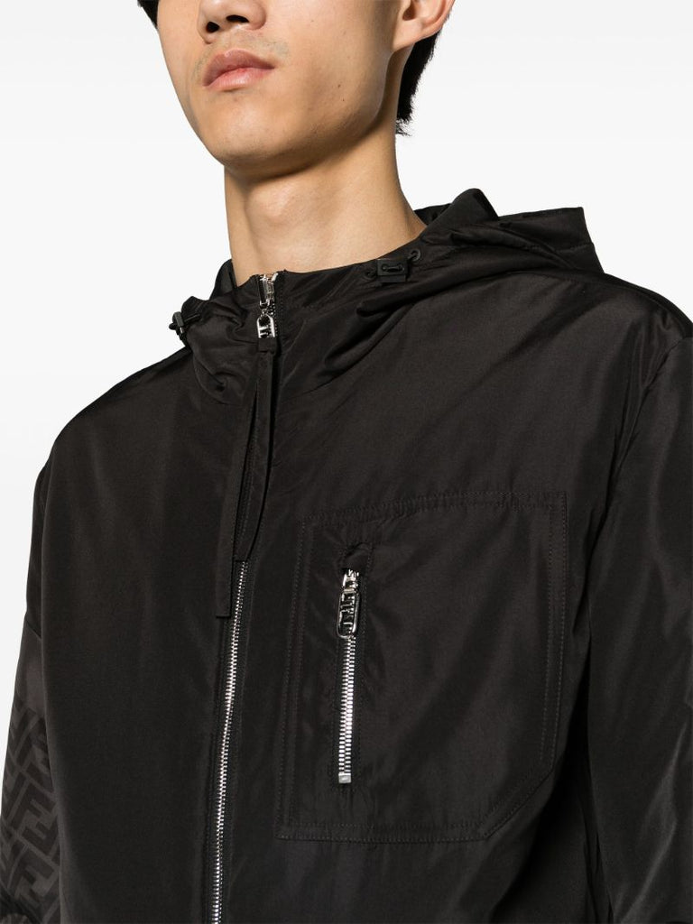 Black Ff-print Reversible Windbreaker