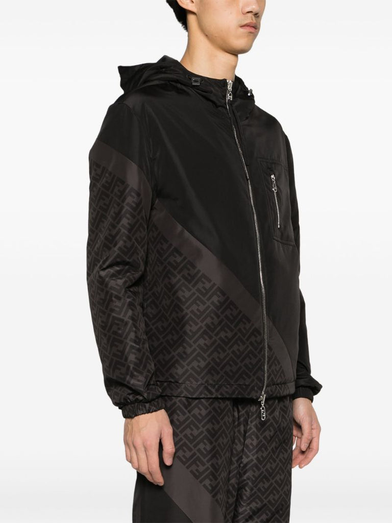 Black Ff-print Reversible Windbreaker
