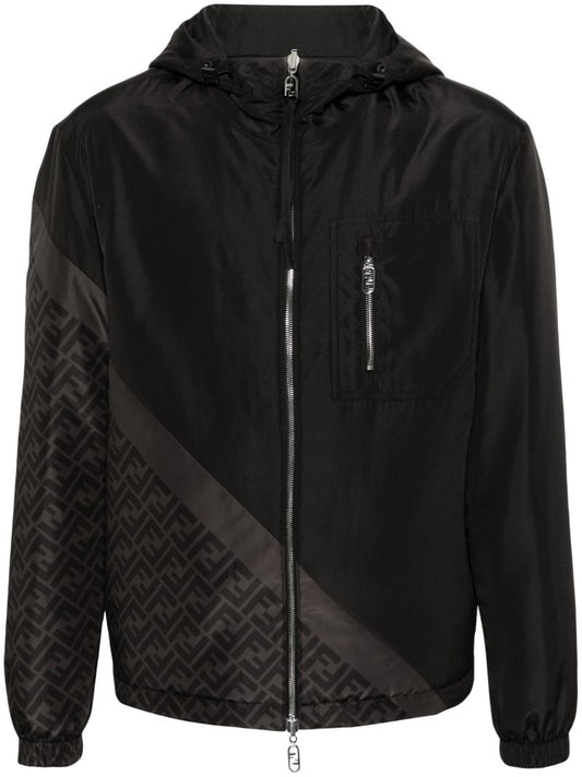 Black Ff-print Reversible Windbreaker