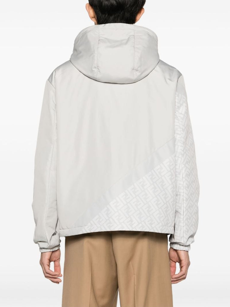 Grey Ff-print Padded Windbreaker