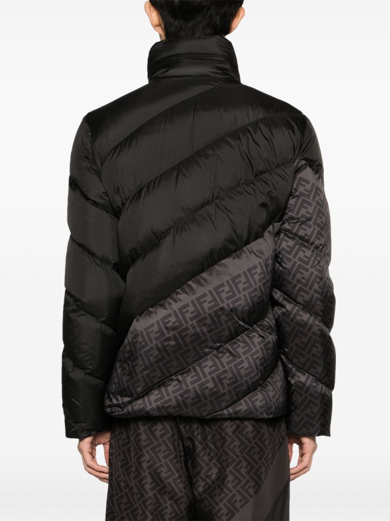 Black Ff-print Diagonal-quilted Down Jacket
