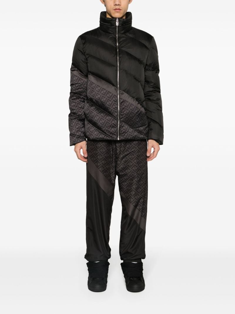 Black Ff-print Diagonal-quilted Down Jacket