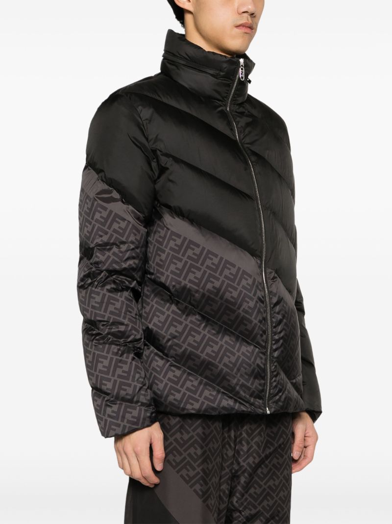 Black Ff-print Diagonal-quilted Down Jacket