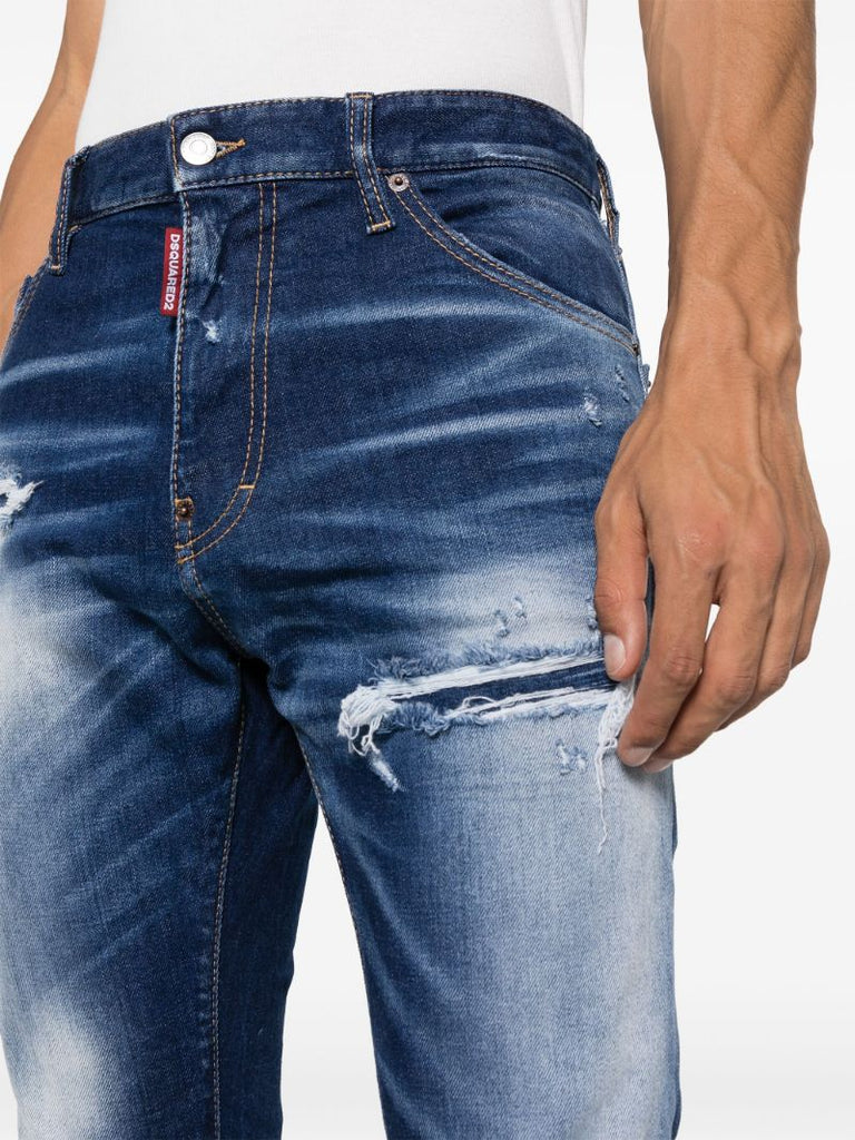Blue Distressed Slim-fit Jeans