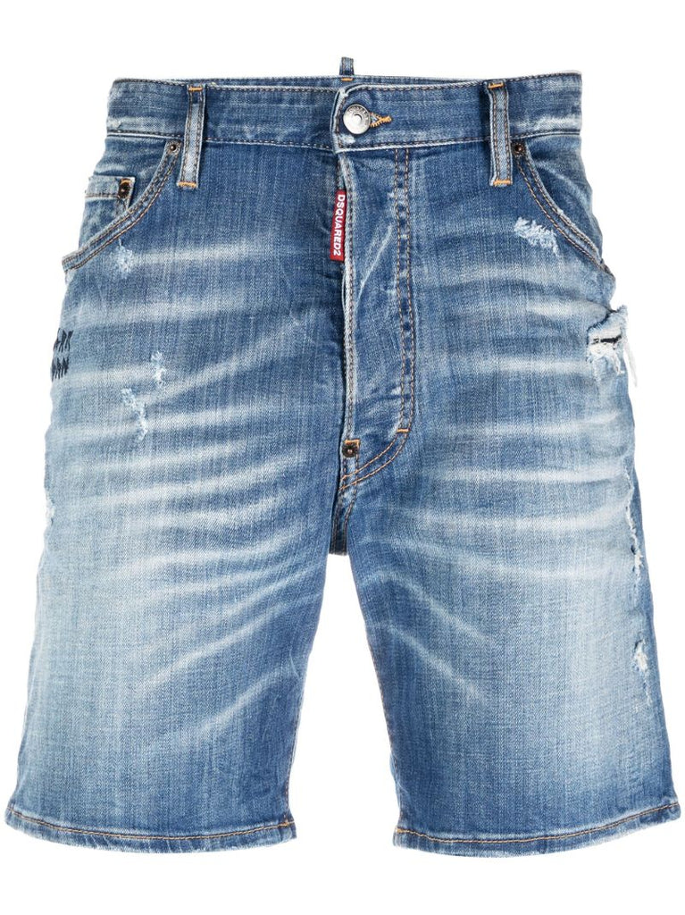 Blue Distressed Denim Shorts