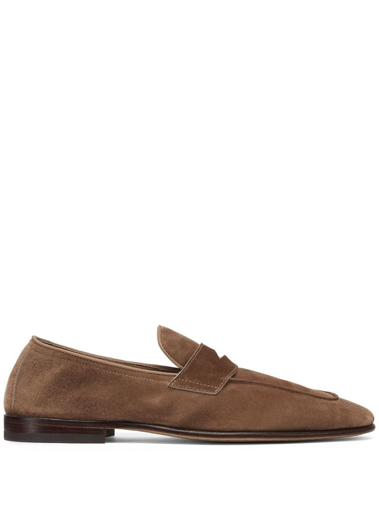 Brown Penny-slot Suede Loafers