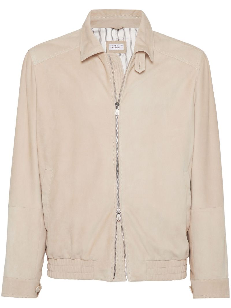 Neutral Long-sleeve Suede Jacket