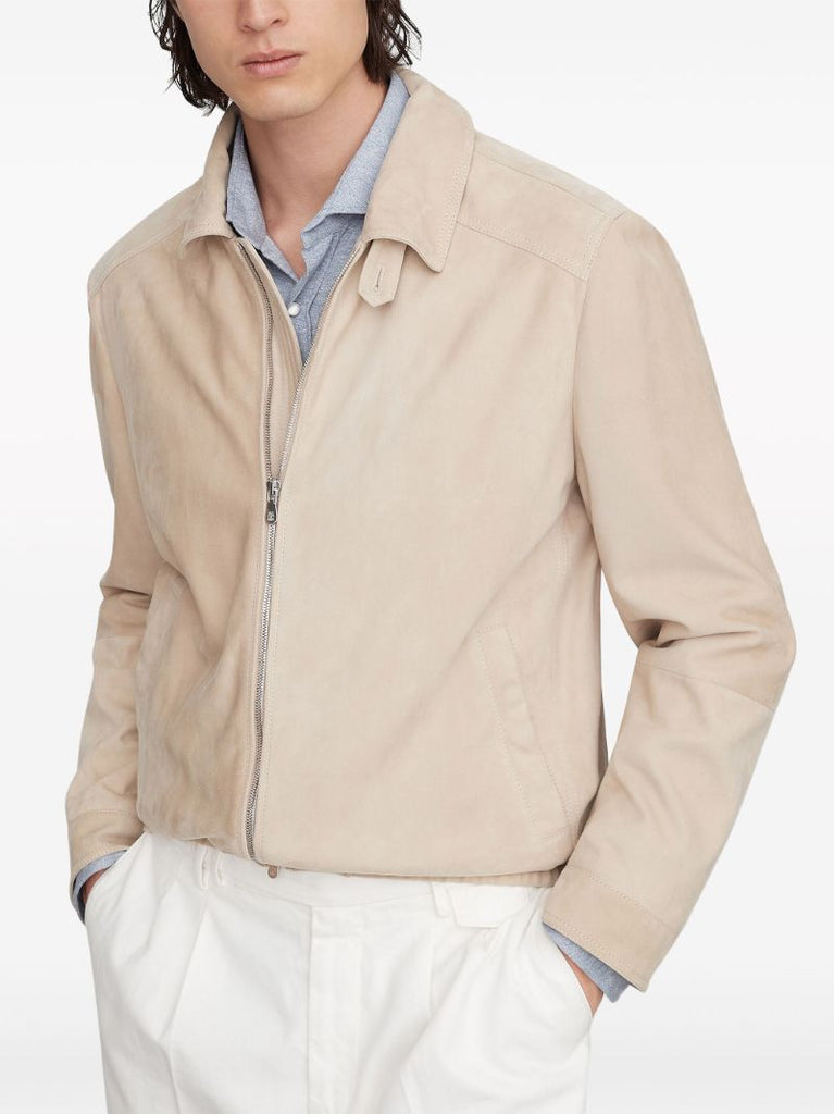 Neutral Long-sleeve Suede Jacket