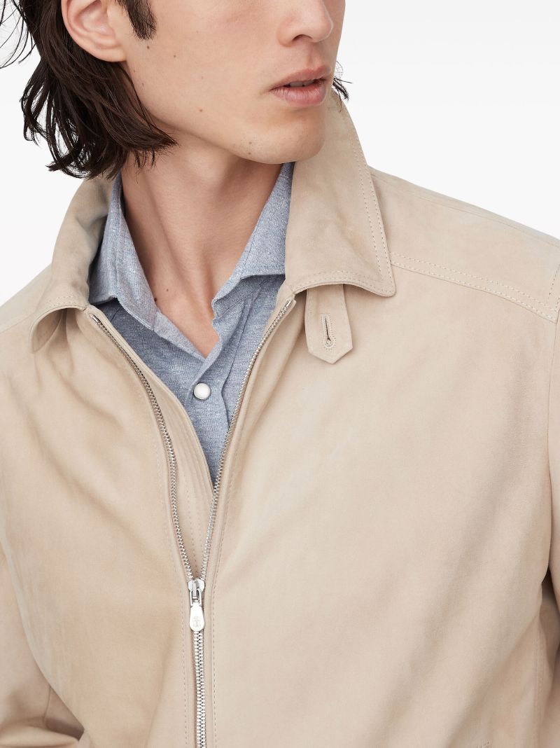 Neutral Long-sleeve Suede Jacket