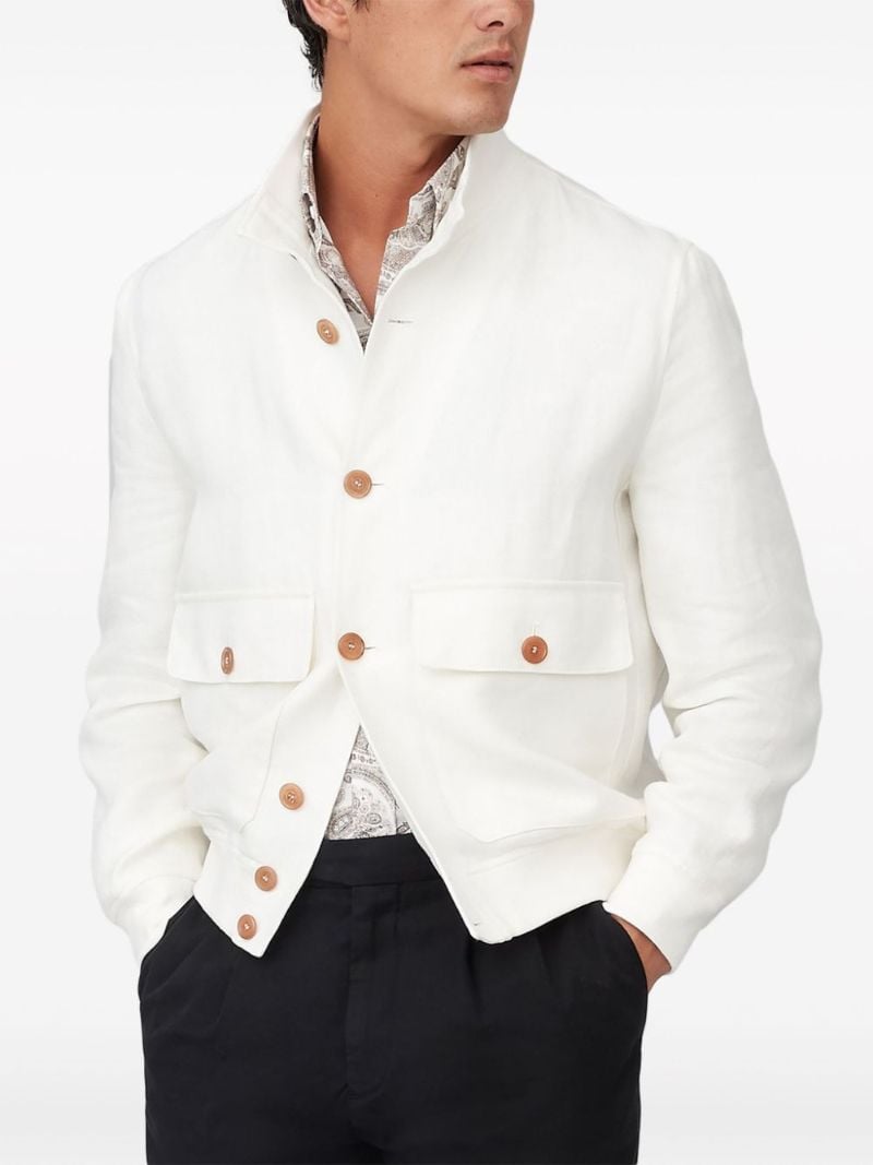 White Twill-weave Bomber Jacket