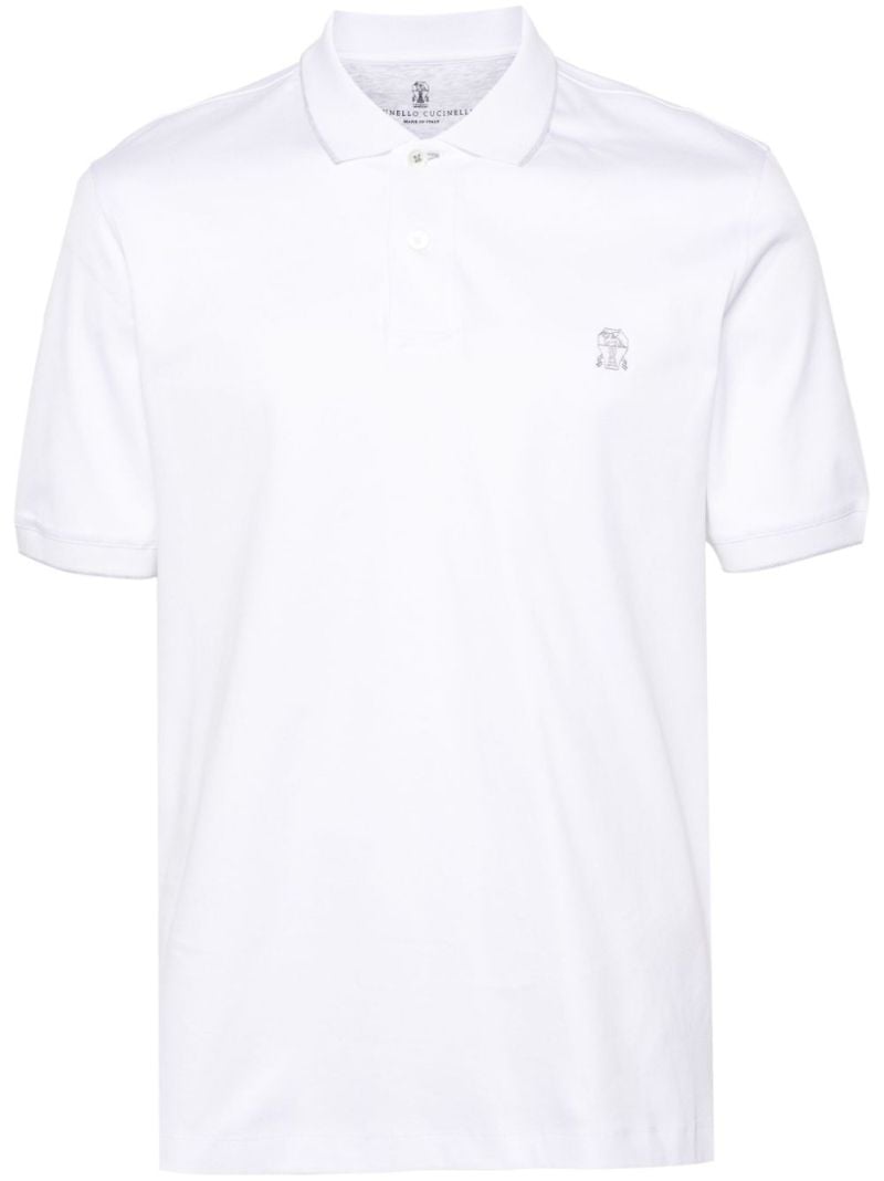White Logo-embroidered Cotton Polo Shirt